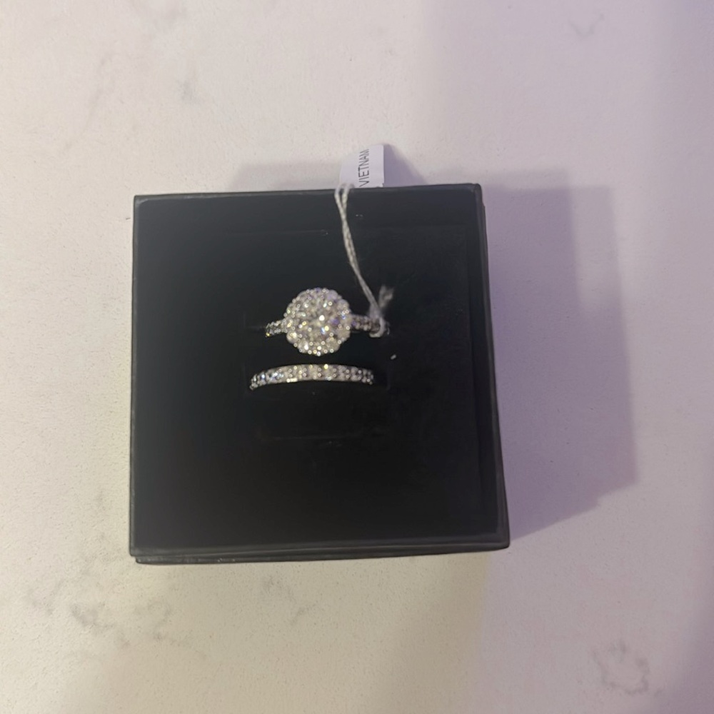 Sterling silver platinum plated Swarovski Halo ring